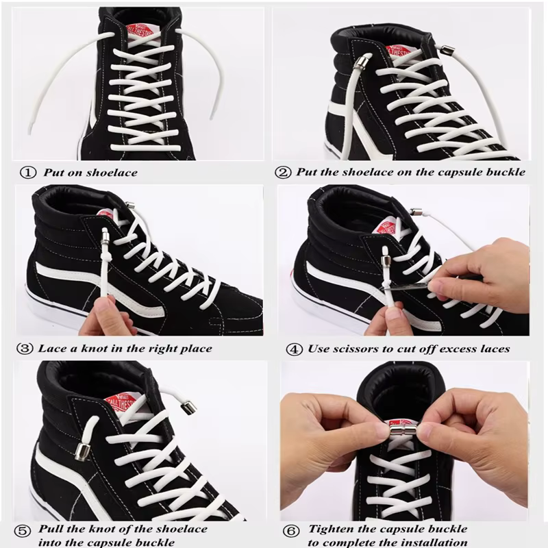 Lacets élastiques sans nœud en demi-cercle pour enfants et adultes, lacets de baskets à verrou métal