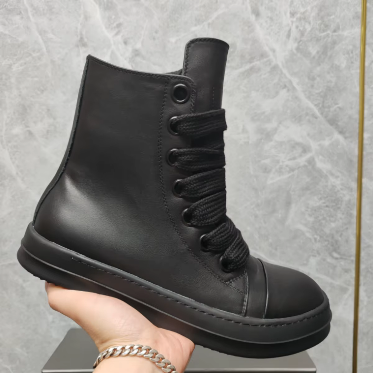 Marque r-o chaussure entièrement en cuir noir chaussures hommes Sneaker femmes haut chaussure bottes
