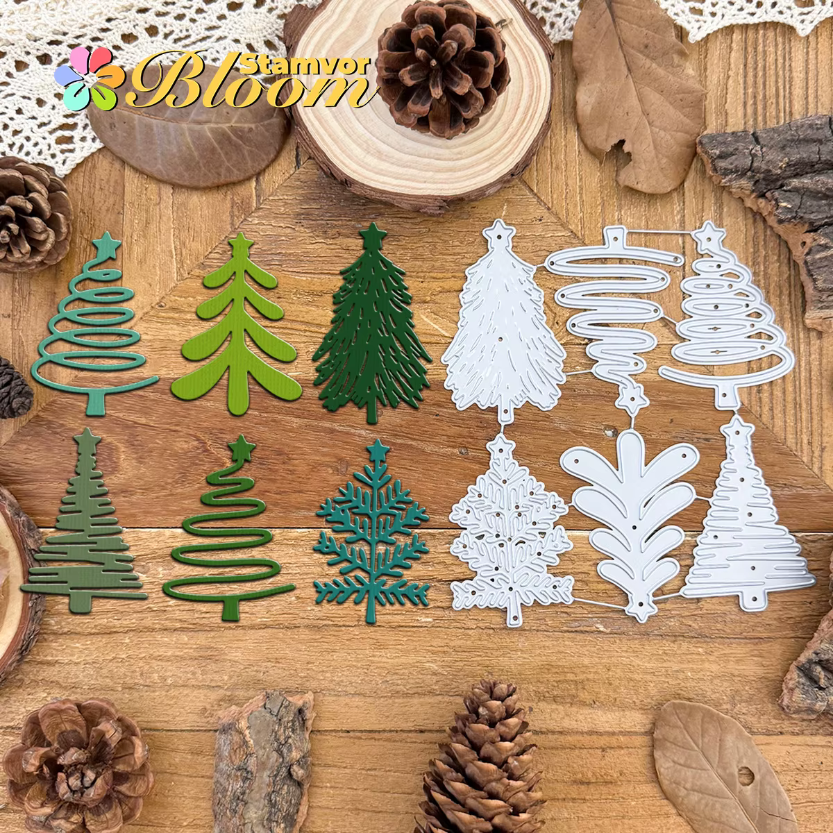 Original beaux 6 Styles d'arbres de noël avec étoiles matrices de découpe en métal Scrapbooking gauf