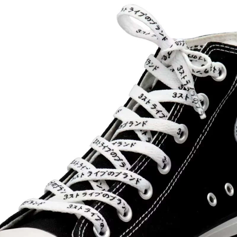 Coolstring 8mm japonais noir blanc lettre impression lacets avec impression pour coureur toile chaus