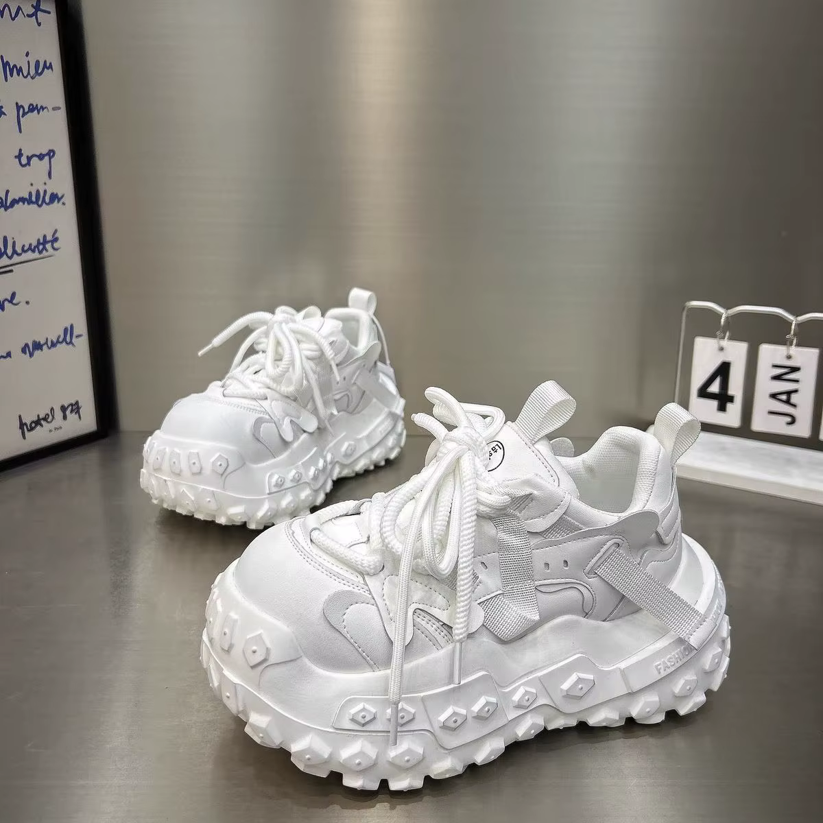 Ugly Cute Big Head Shoes 2026 Baskets Chunky Rétro pour Femme, en Cuir Synthétique, Légères, à Plate