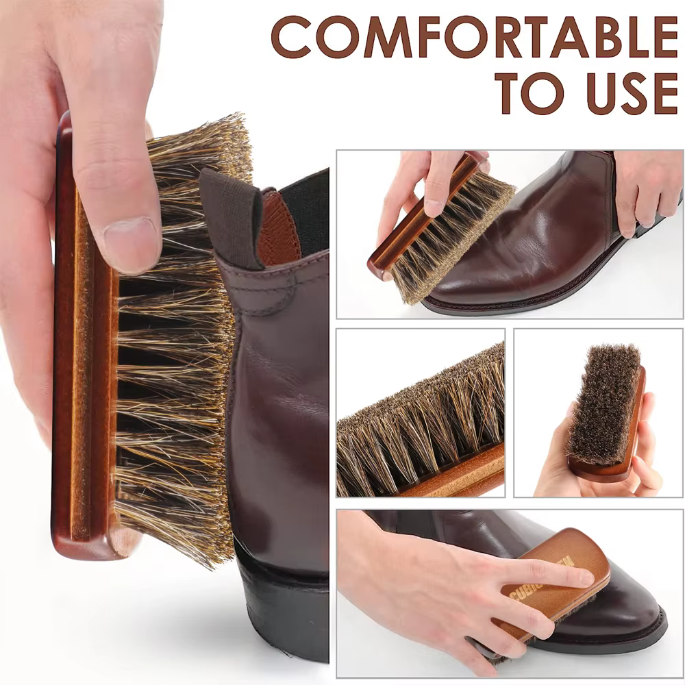 Cubicseven-Brosse à chaussures en crin de cheval, brosse à livres en cuir poli naturel, conception c