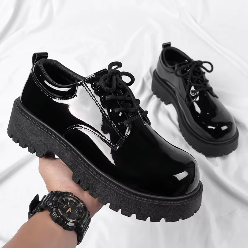 Chaussures en cuir noir unisexe 2025 printemps plate-forme à lacets Oxfords chaussures antidérapante