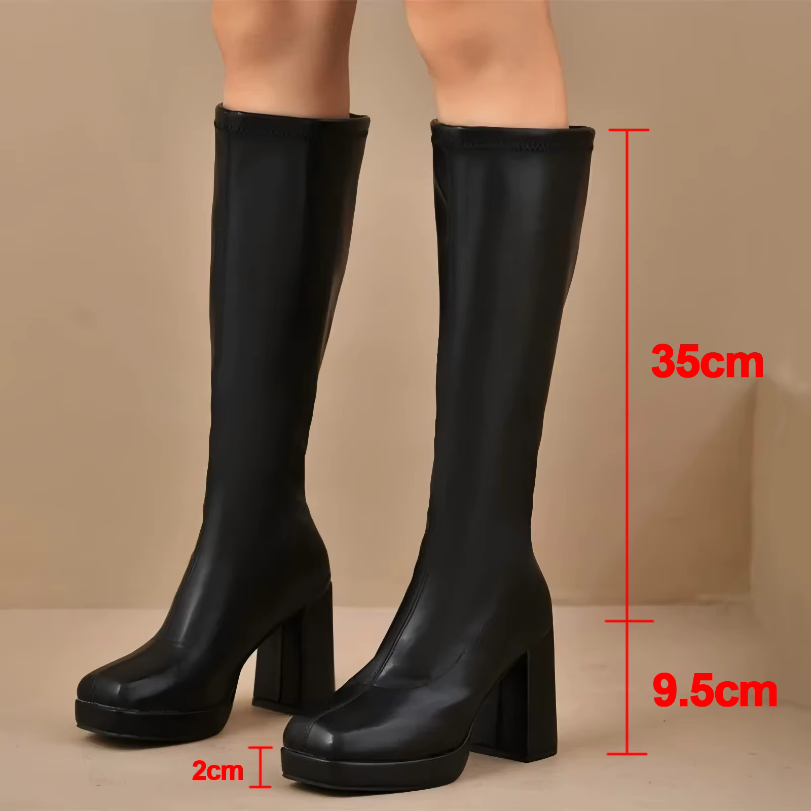 Plate-forme épaisse bottes en cuir Pu noir femme 2025 genou haute grande taille 42 talons hauts bott