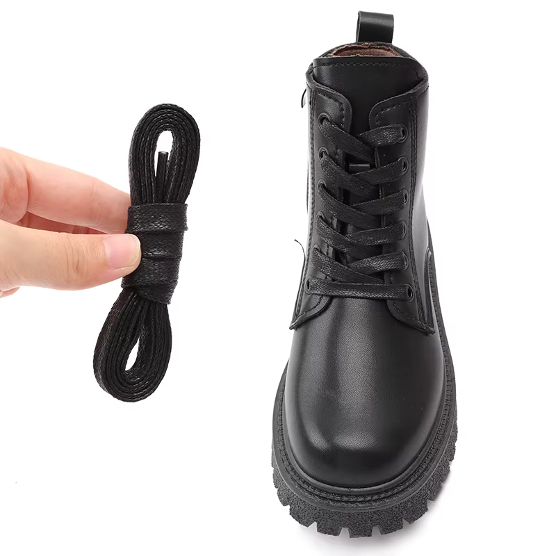Lacets en cuir imperméables lacets cirés en coton lacets de chaussures plates lacets de bottes Oxfor