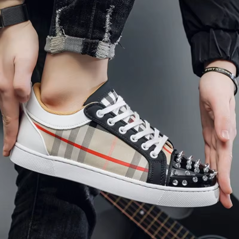 Chaussures pour hommes, baskets décontractées, chaussures à semelle rouge avec rivets, chaussures de