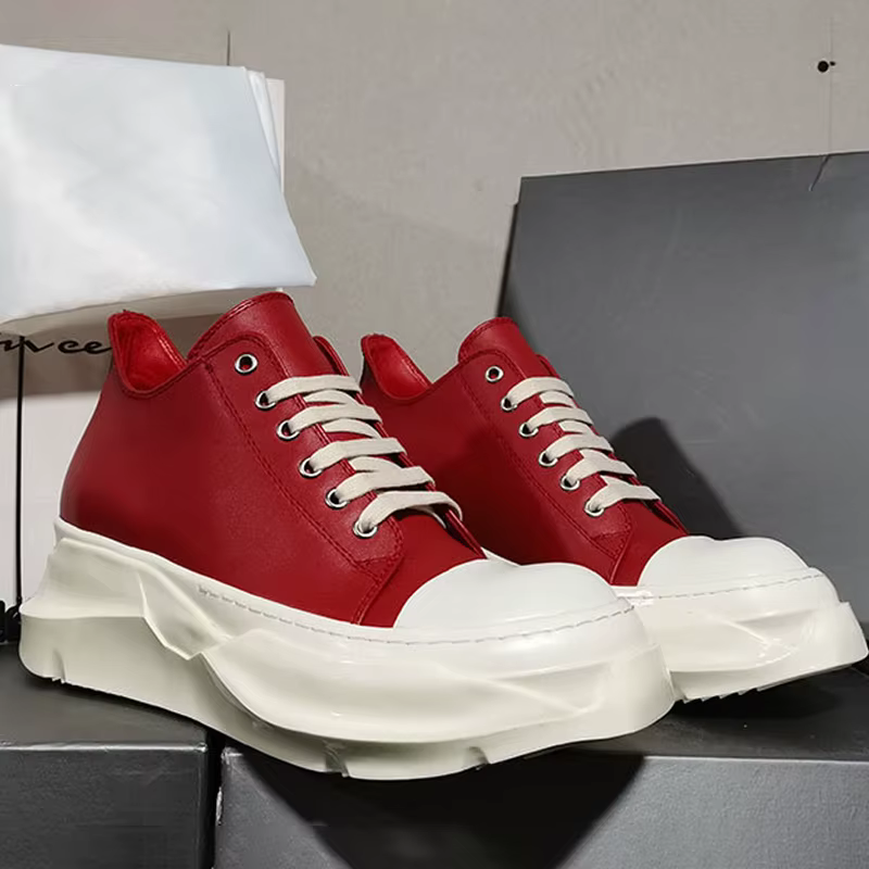 Femmes hommes rouge en cuir véritable baskets basses hauteur augmentant plate-forme chaussures plate