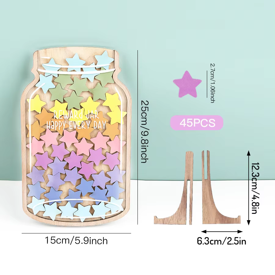 Un ensemble de pots de récompense en forme d'étoiles ou de fleurs, avec 45 étoiles ou fleurs, présen