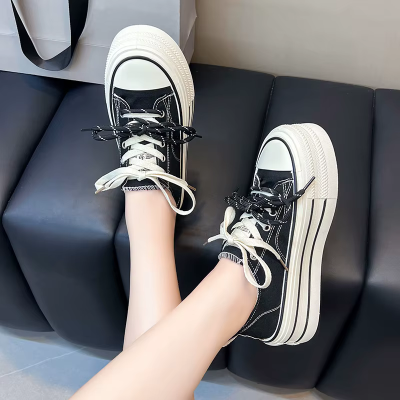 Chaussures décontractées en toile pour femmes, baskets de course à lacets à semelle épaisse, style s