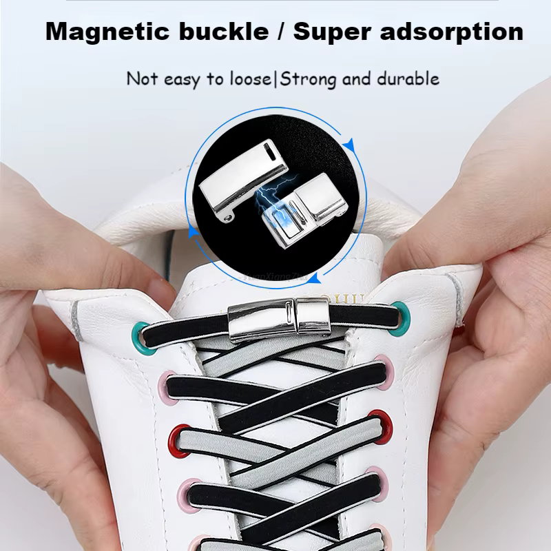 Verrou magnétique sans cravate lacets de chaussures lacets élastiques Double couleur baskets pour la