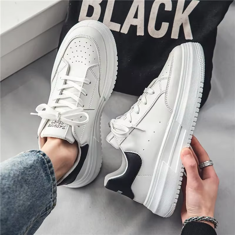 Chaussures décontractées plates en cuir blanc pour hommes 2026 – Baskets légères et respirantes pour