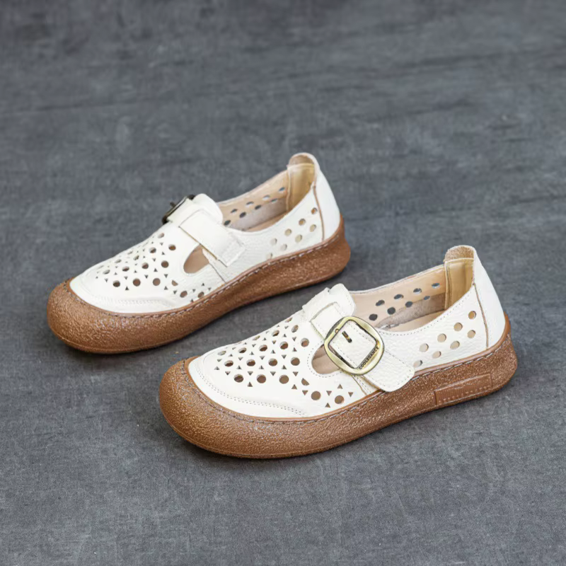 ZXRYXGS 2025 nouveau printemps été chaussures en cuir véritable chaussures plates creuses sandales p