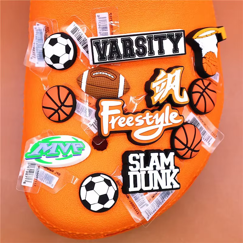 Breloques de chaussures en PVC pour jeu de balle original, mini basket-ball, football, rugby, clips 