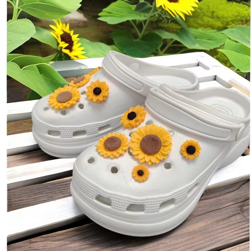 Lot de 10 breloques de créateur tournesol pour chaussures, décorations pour filles, ornements pour c
