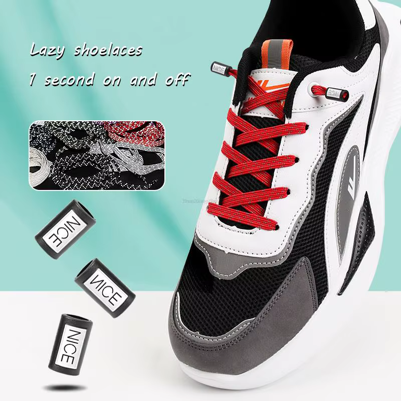 Lacets élastiques réfléchissants sans nœuds, pour chaussures de sport, plates, pour enfants et adult
