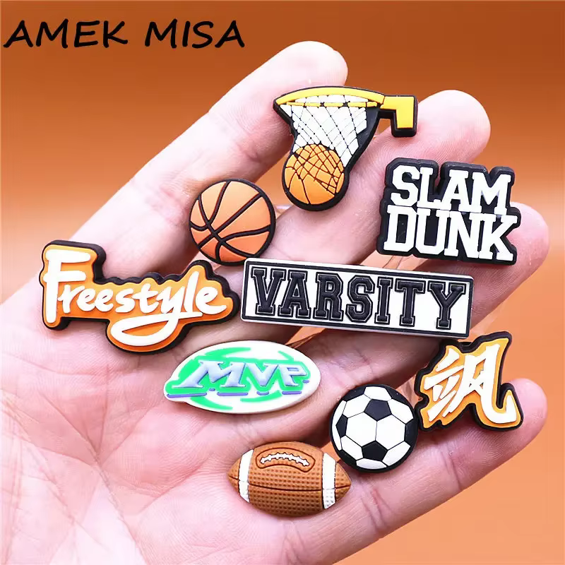 Breloques de chaussures en PVC pour jeu de balle original, mini basket-ball, football, rugby, clips 