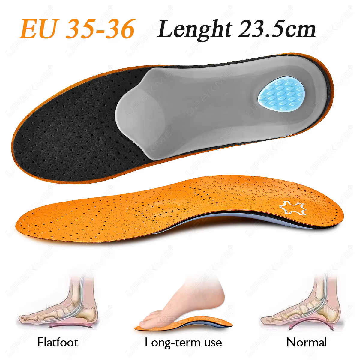 Semelle orthopédique en cuir PU, soutien de la voûte plantaire, pour pieds plats, coussinet de chaus