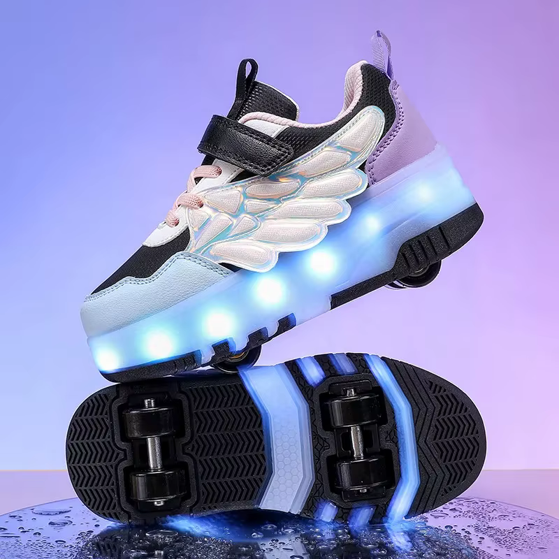 Chaussures de marche à quatre roues améliorées, lumineuses, unisexes, décontractées, Design de roue 