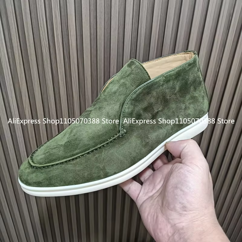 Vert militaire unisexe tout en cuir véritable hommes chaussures décontractées à fond plat marche en