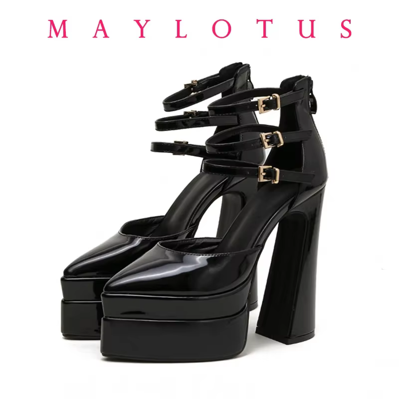 2025 bout pointu talons hauts plate-forme de basket-ball chaussures pour femmes avec sangles pompe S