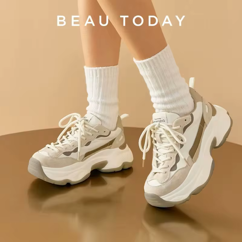 BeauToday-Baskets à Plateforme en Cuir Suédé pour Femme, Tissu Patchwork, Parker Rond, Document Mixt