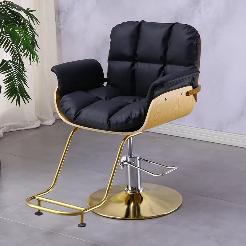 Chaise de barbier noire esthétique, chaise de salon de beauté rétro classique, équipement de cheminé
