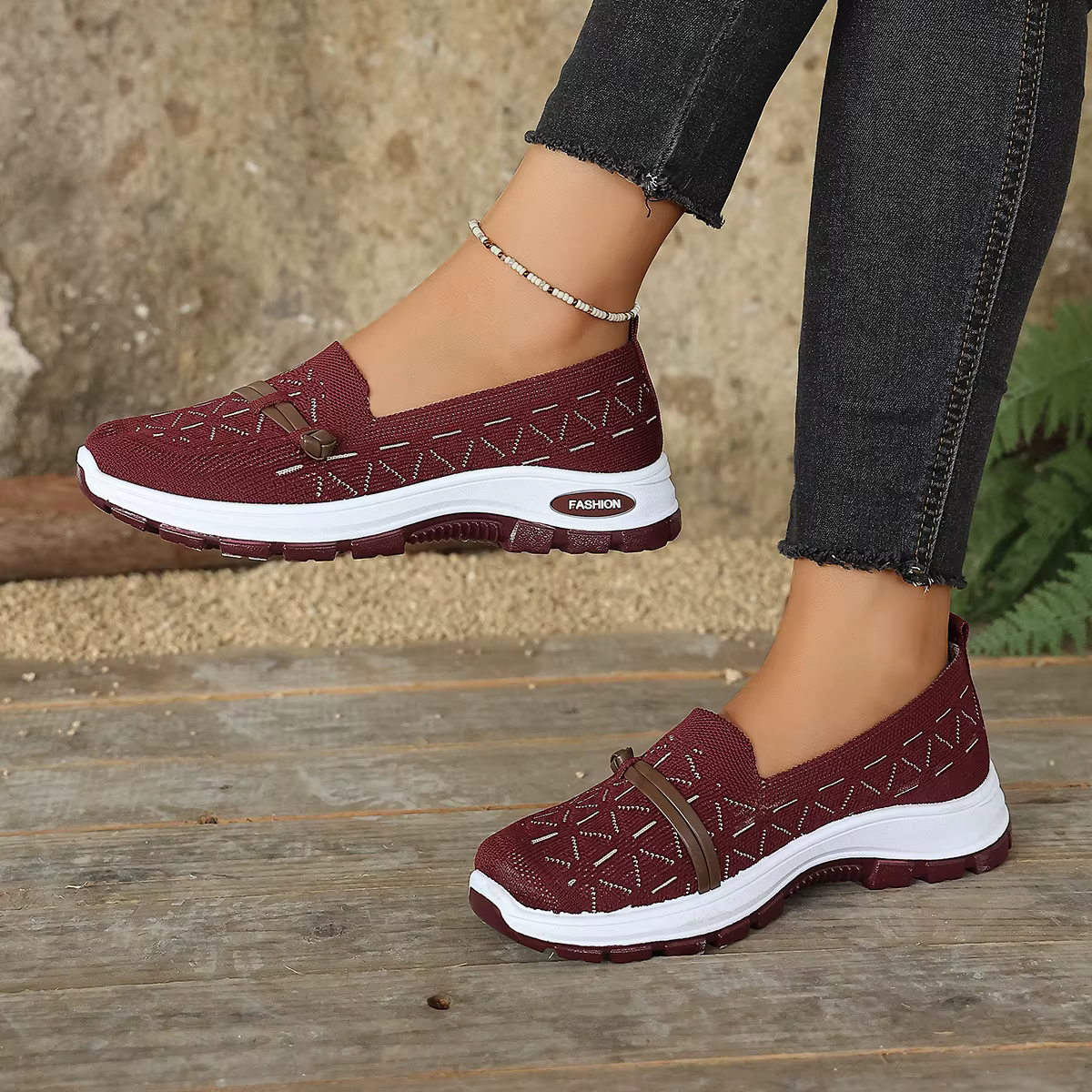 Baskets habillées confortables pour femmes avec soutien de la voûte plantaire, en tissu tricoté resp