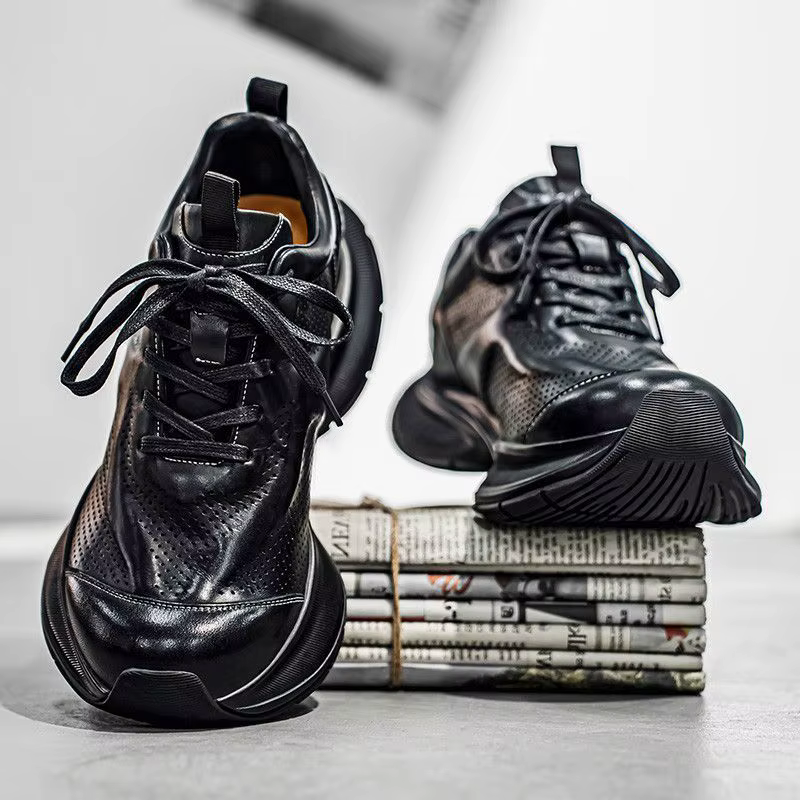 Chaussures en cuir décontractées pour hommes de style britannique, baskets de luxe légères pour lois