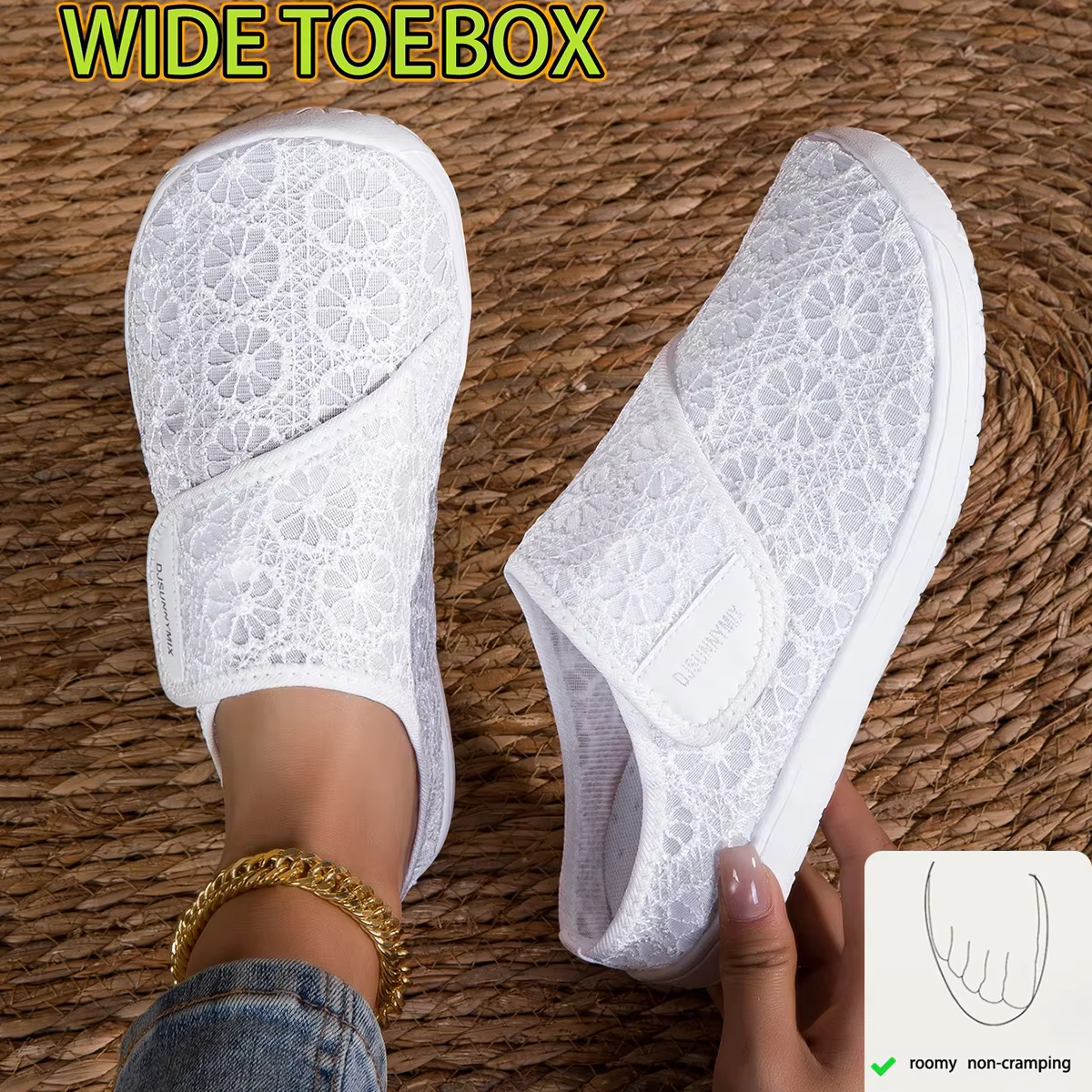 DJSUNNYMIX Chaussures d'été décontractées orthopédiques pour pieds larges et enflés, ajustables, sou