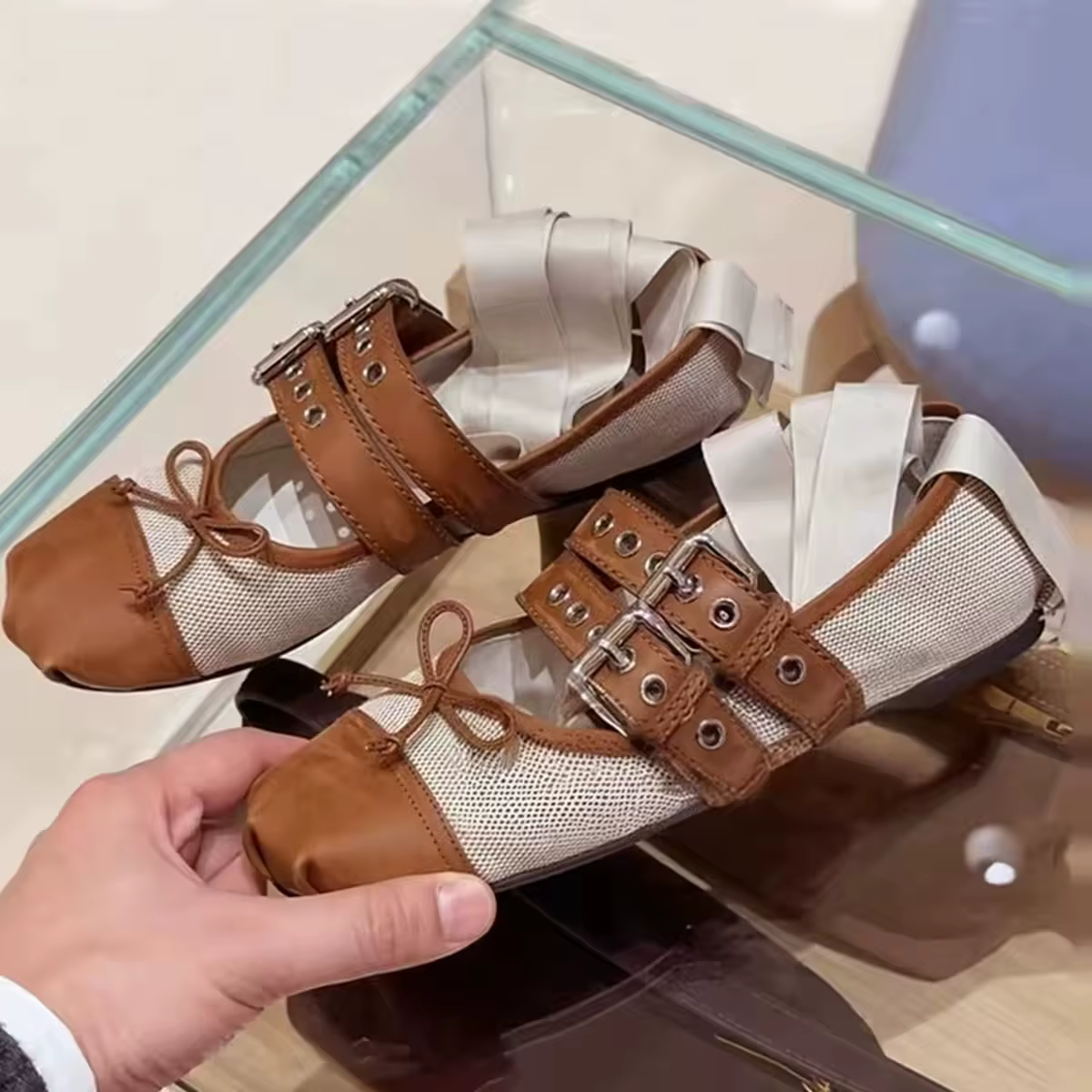 Nouvelles chaussures plates Mary Jane de luxe pour femme, en cuir souple marron, avec boucles et nœu