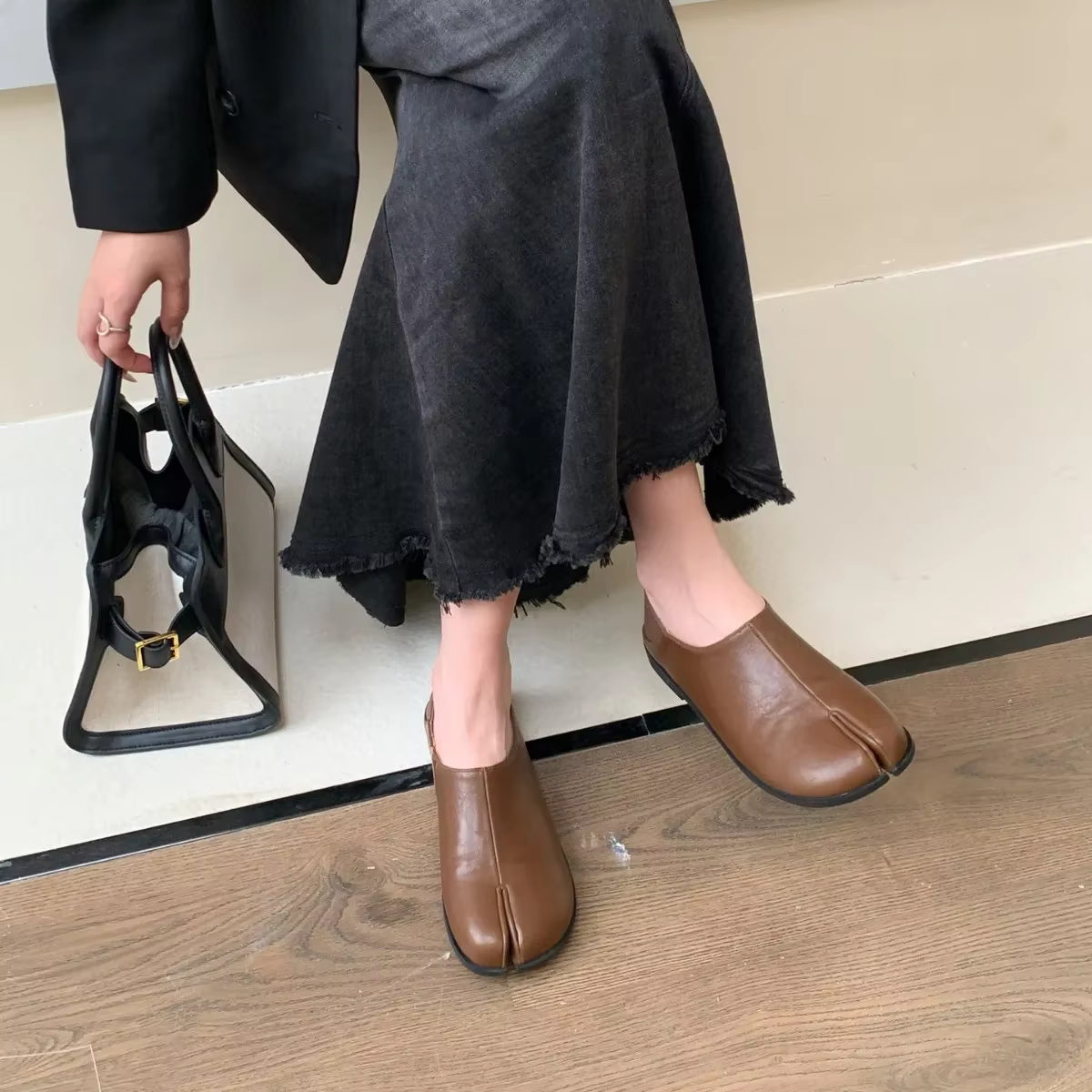 Chaussures plates originales en cuir souple pour femmes, sabot de cochon, à enfiler, vêtements bidir