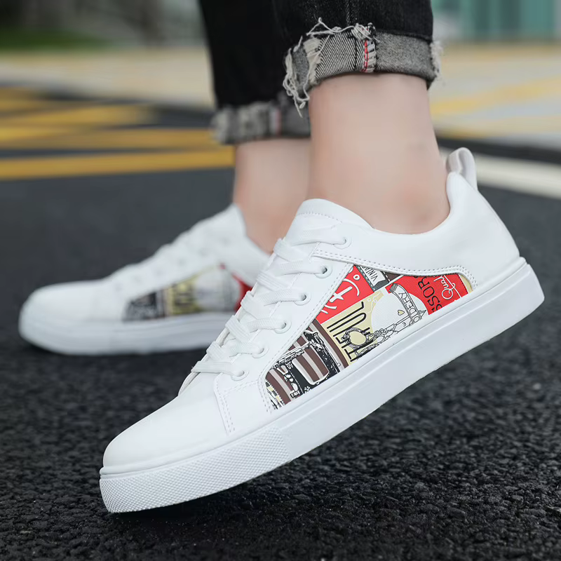 Chaussures de skate blanches pour hommes, baskets montantes, style britannique, confortables, sports