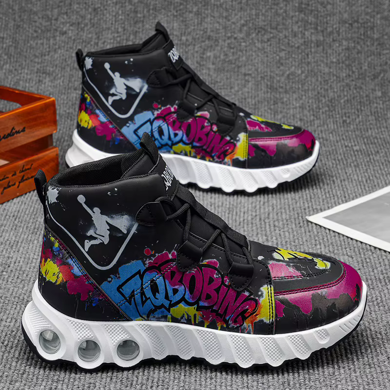 Chaussures de sport montantes pour hommes à semelle épaisse, idéales pour le basketball et les activ