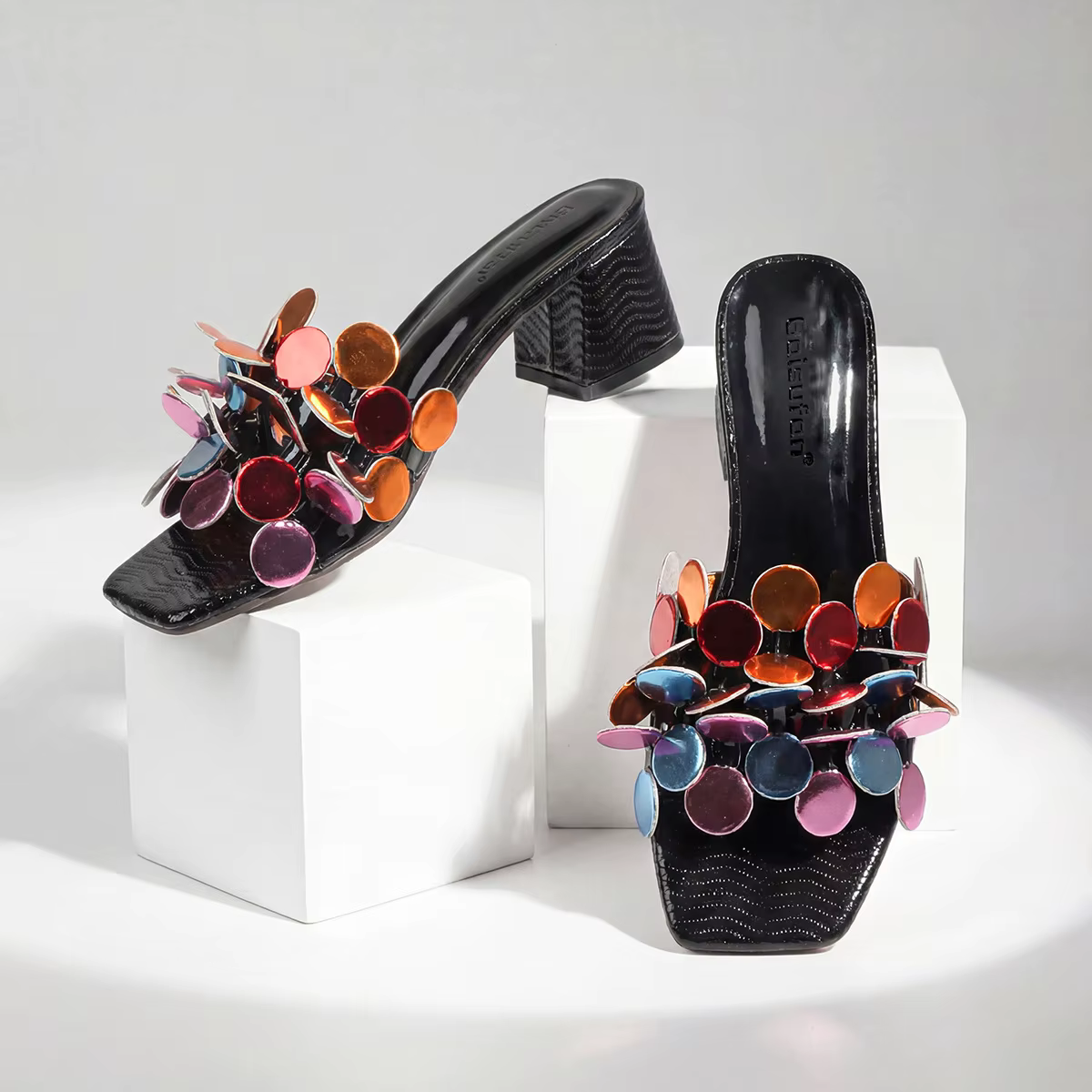Sandales d'été pour femmes, chaussures tendance, pantoufles en cuir verni, talons hauts, belles sand
