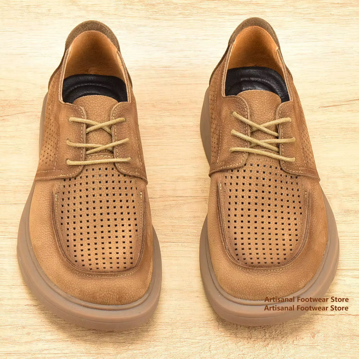 Chaussures en cuir respirantes ajourées pour hommes, en cuir de vachette souple, chaussures en cuir 