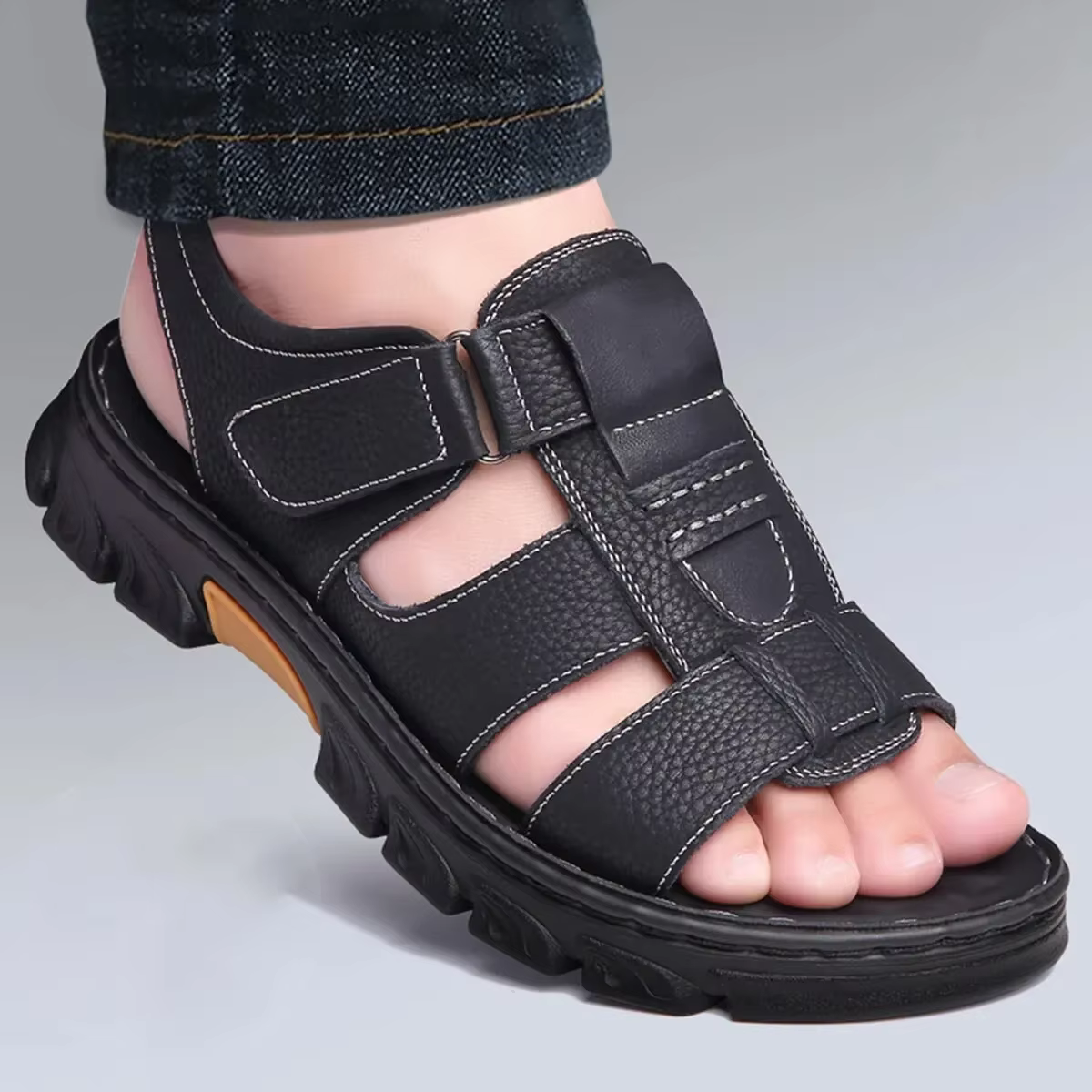 Sandales pour hommes chaussures de couleur unie réglables confort décontracté d'été avec semelle en