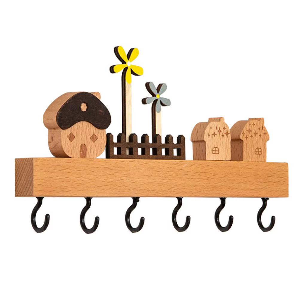 Accessoire de décoration intérieure, porte-clés en bois, 6 crochets, style nordique, support de rang