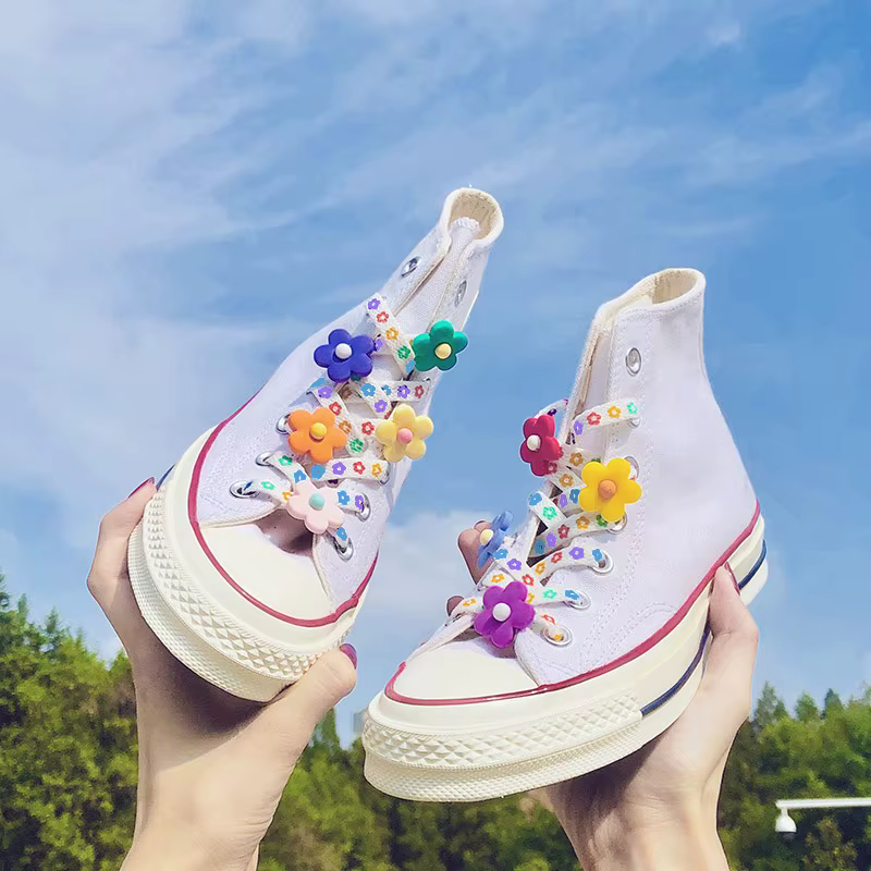 1 paire/2 pc lacets décoration fleur Clip chaussure boucle mignon Sneaker toile dessin animé chaussu