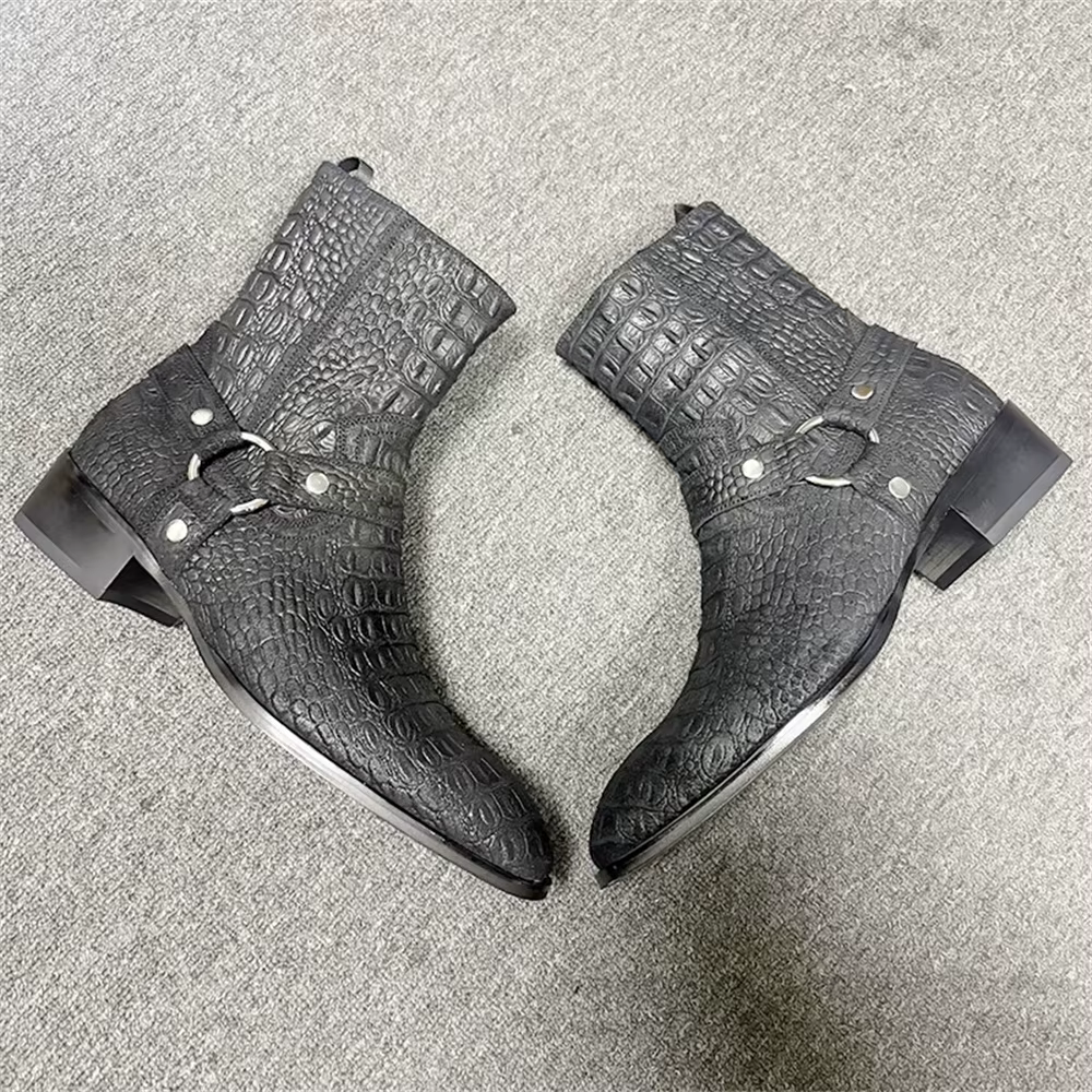 Bottes Chelsea de style britannique pour hommes, bout pointu, cuir véritable, motif crocodile, ferme