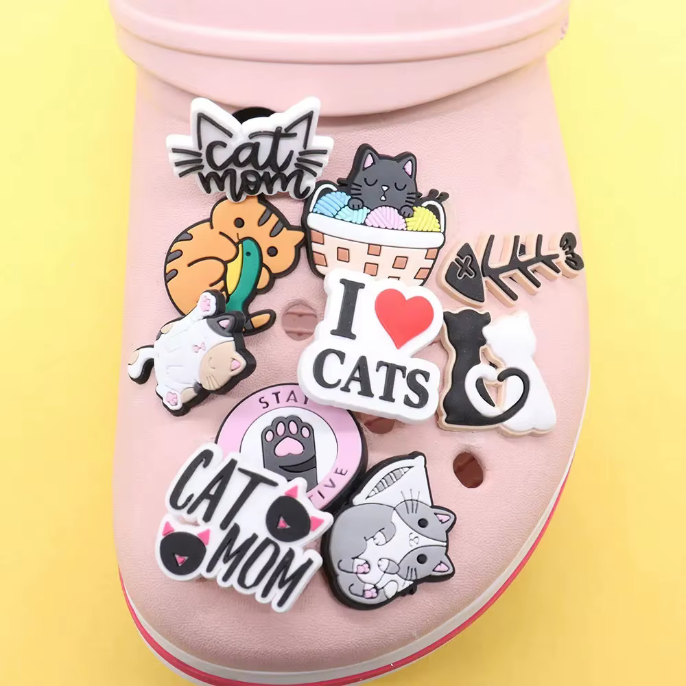 Breloques de chaussures en arête de poisson pour enfants, I Love Cats, Meow, AdTosAccessrespiration,