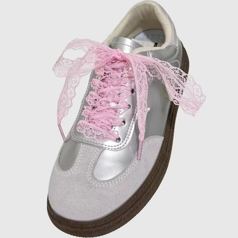 Lacets de baskets pour femmes et filles, lacets plats larges et mignons, lacets noirs et blancs, acc