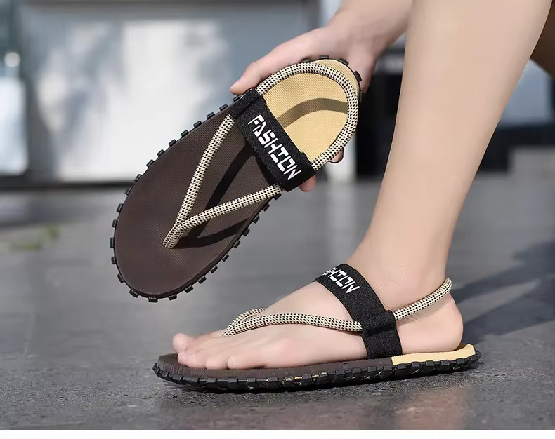 Sandales bi-vêtements originales pour hommes, chaussures de plage à la mode, couleur assortie, élast