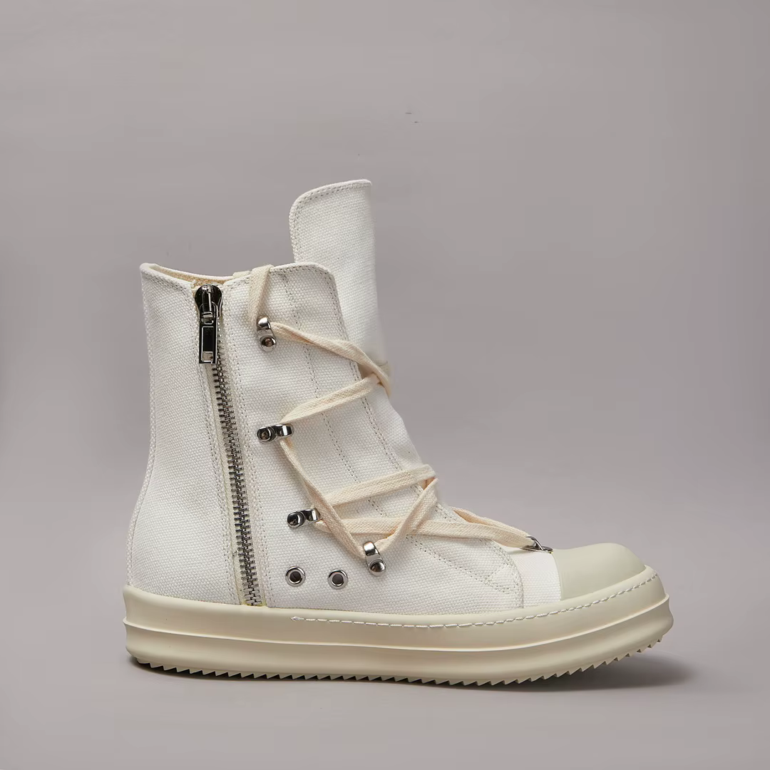 Baskets montantes en toile blanches pour femme, baskets à lacets et à fermeture éclair pour homme, c