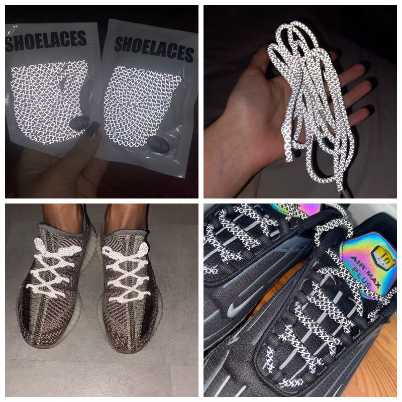 Lacets réfléchissants fluorescents, 1 paire, pour baskets, lacets de chaussures à corde ronde yezy 3