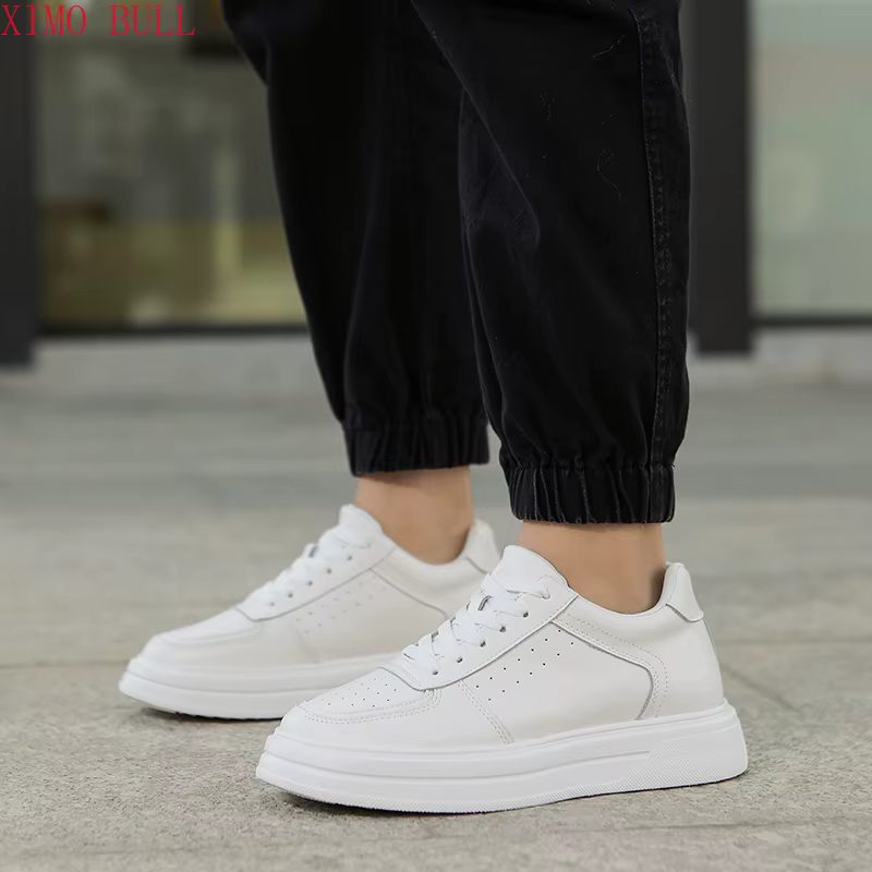 Chaussures De Sport en cuir blanc pour hommes, baskets rehaussantes invisibles De 10cm, grande taill
