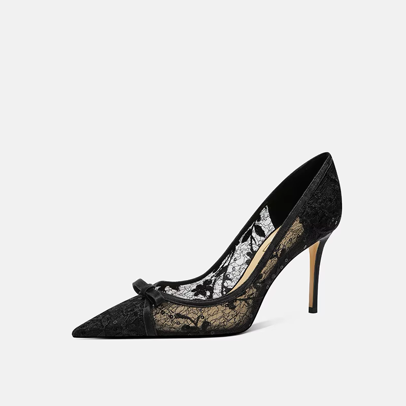 Chaussures sexy en dentelle et peau de mouton pour femmes, chaussures de banquet de tempérament, com