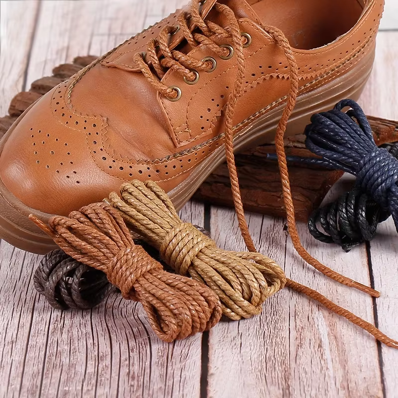 Lacets de chaussures ronds en cuir ciré pour adultes, bottes de loisirs en plein air, lacets lumineu