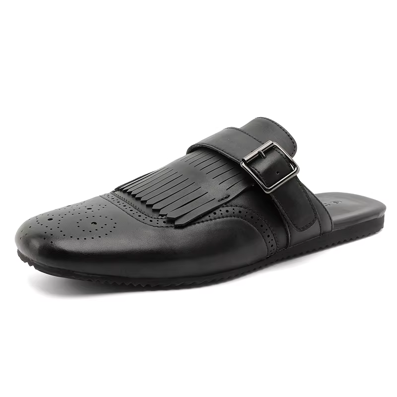 Mules à pampilles pour hommes, mocassins en cuir tendance, chaussures décontractées fermées, sandale