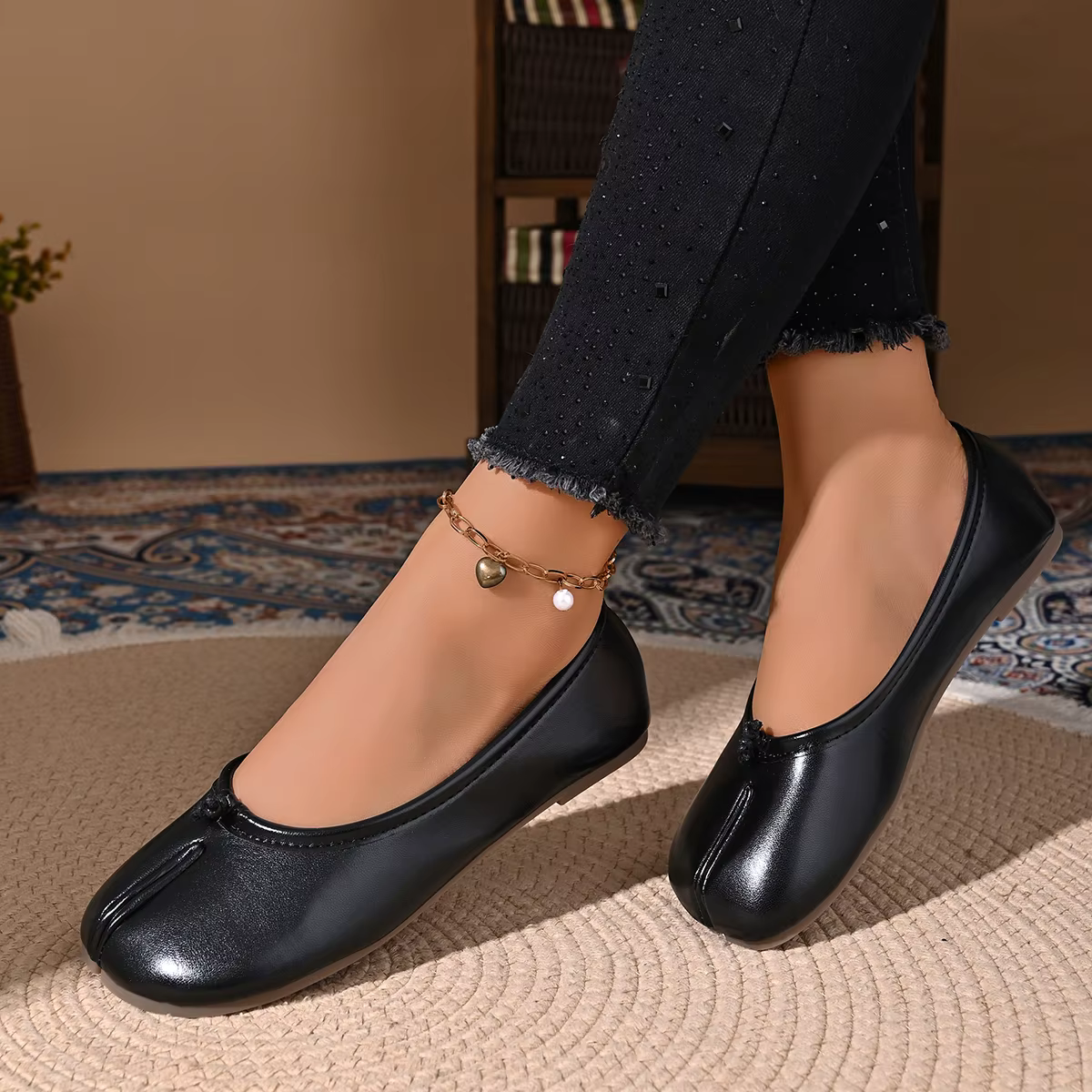Chaussures Mary Jane pour femmes, ballerines confortables en cuir, chaussures plates à bout fendu, m