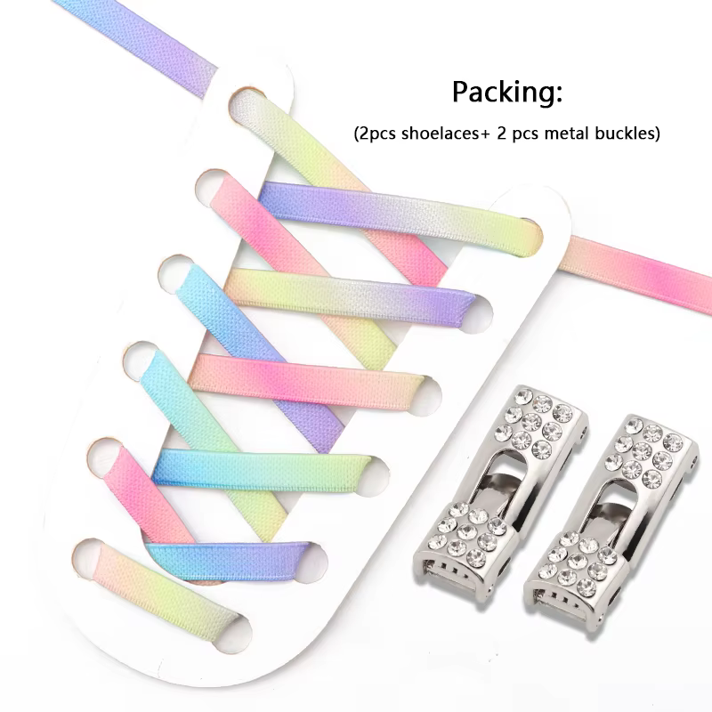 Lacets plats élastiques arc-en-ciel avec serrure croisée en diamant baskets sans cravates enfants et